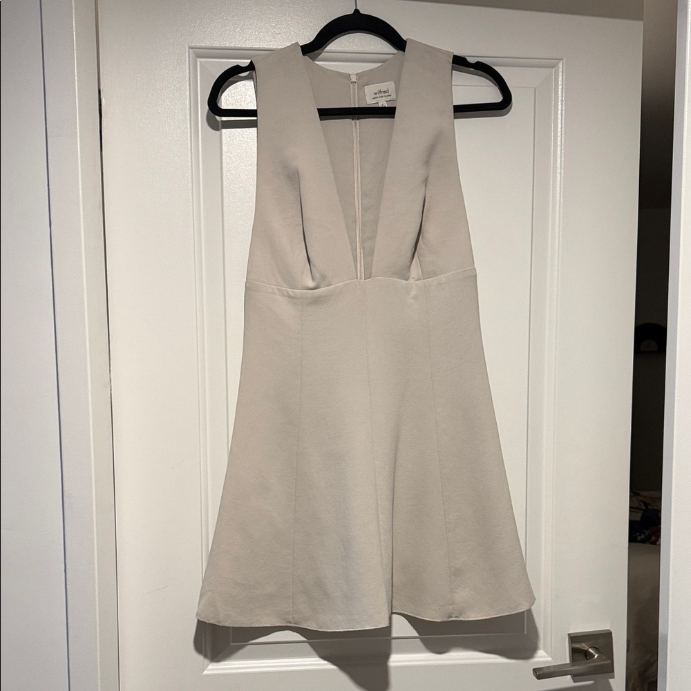 Aritzia Wilfred Cream Deep-V Mini Dress (Size 2)